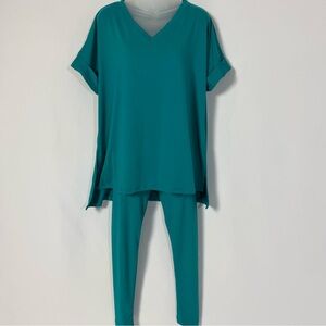 Teal V-Neck Two-Piece Top & Legging set  small